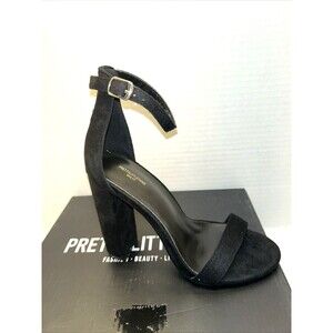 Pretty Little Thing Heels 4" Open Ankle Strap Black Suede Women Size 5 Wide SEXY
